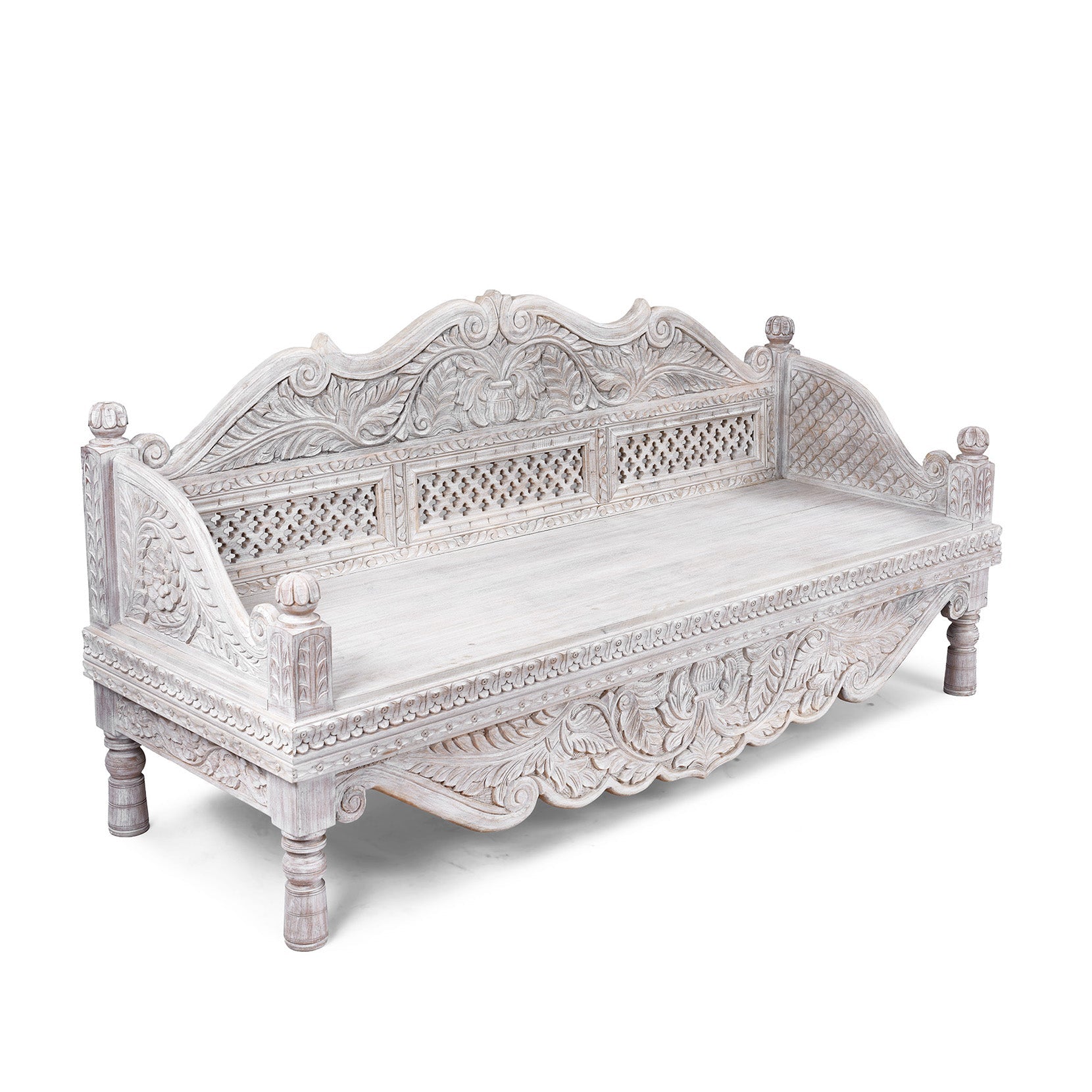 Carved And Limed Mango Wood Daybed