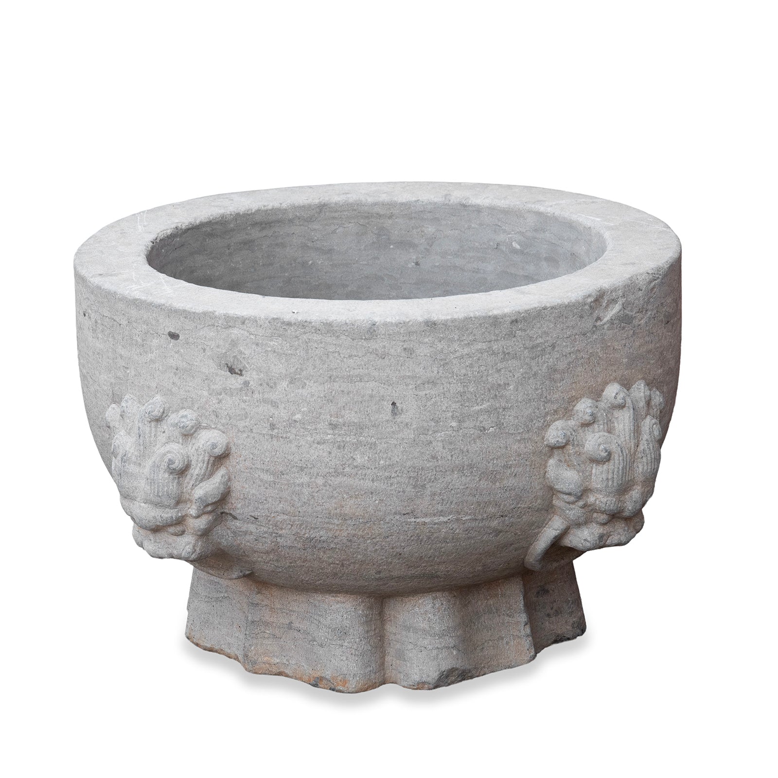 Chinese Stone Planter With Lion Heads