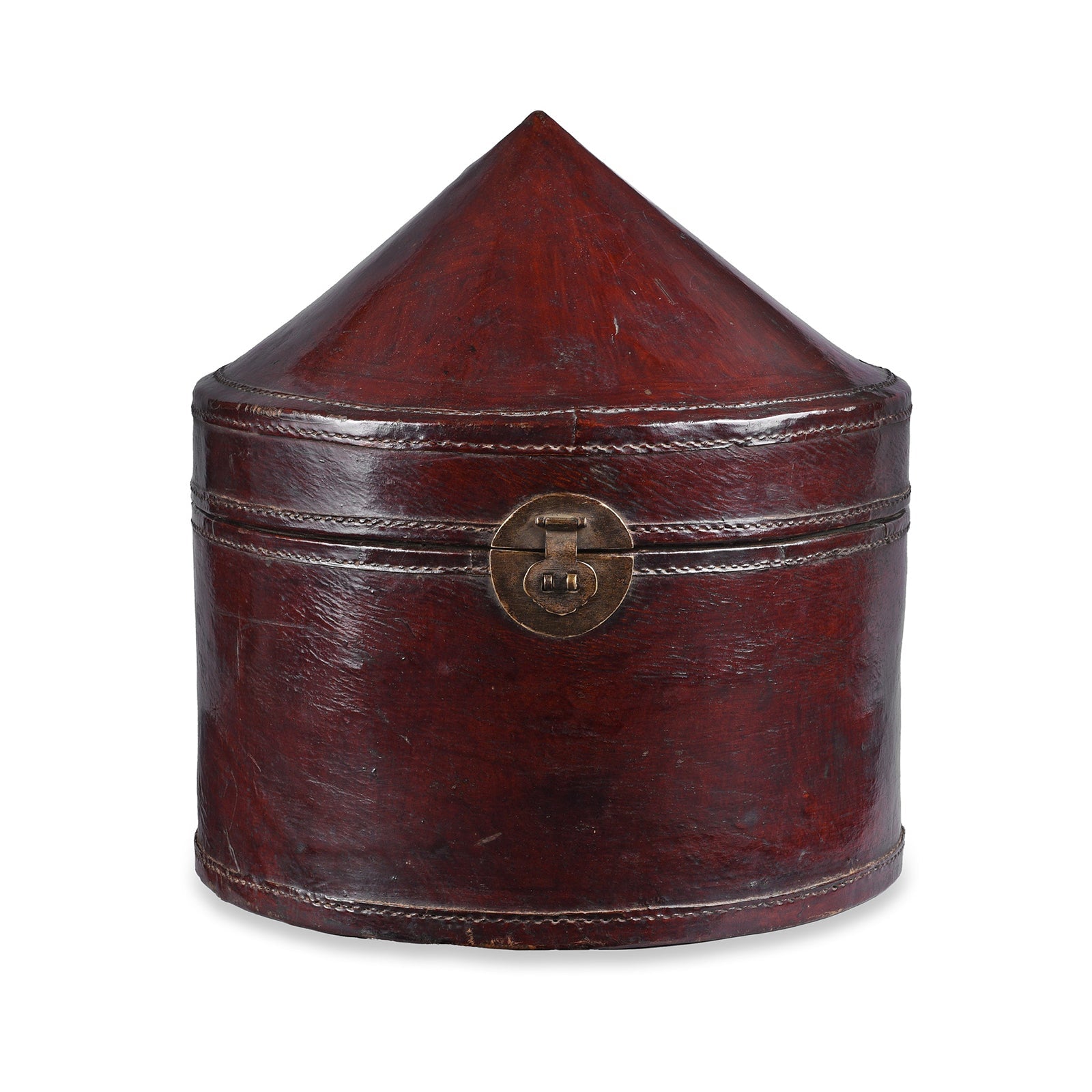 Pointed Leather Hat Box From Shanghai - 19th Century