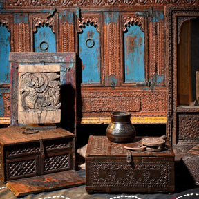 Chip Carved Indian Merchants Box From Rajasthan - 19thC
