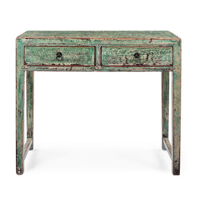 Green Lacquer 2 Drawer Console Table