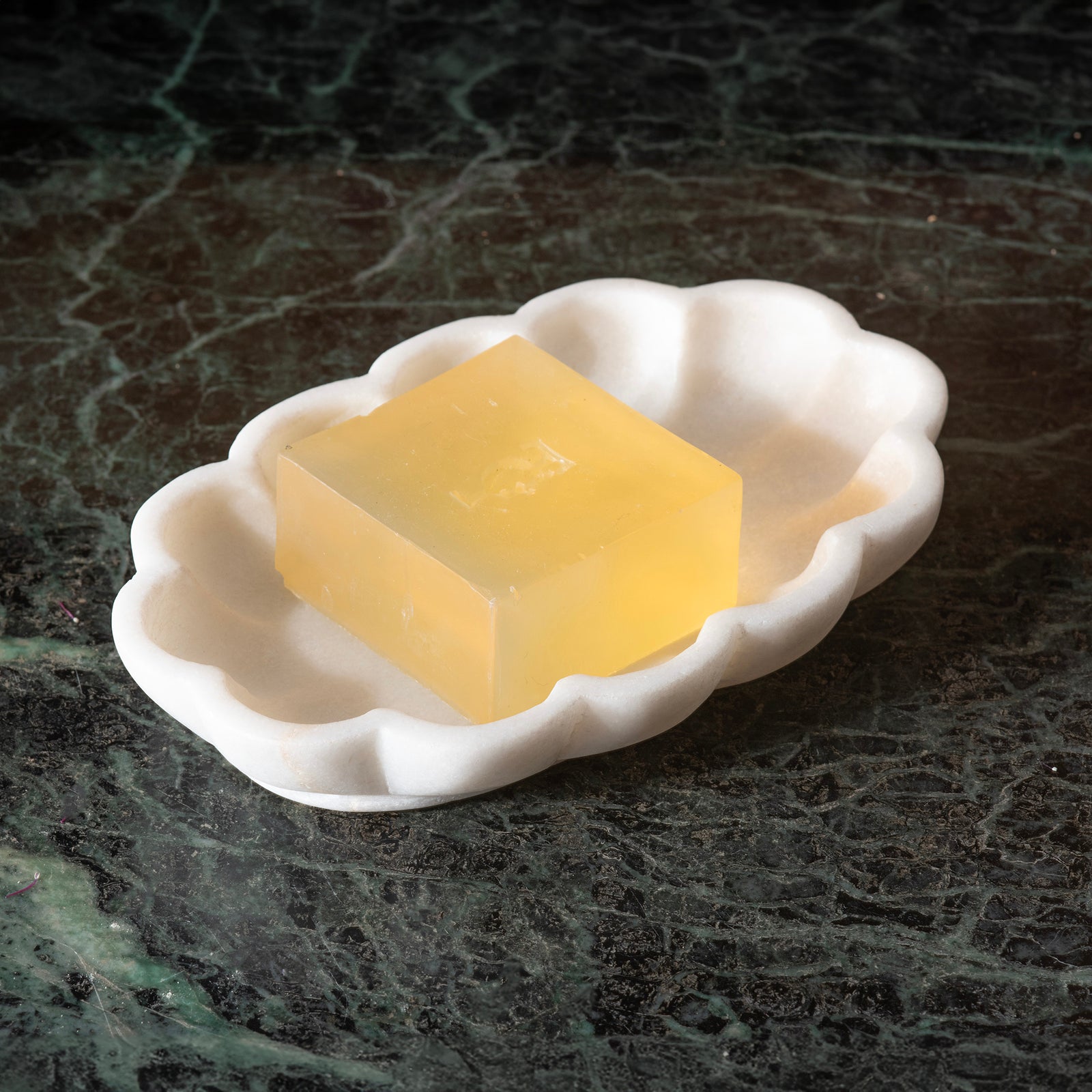 Fluted White Marble Soap Dish