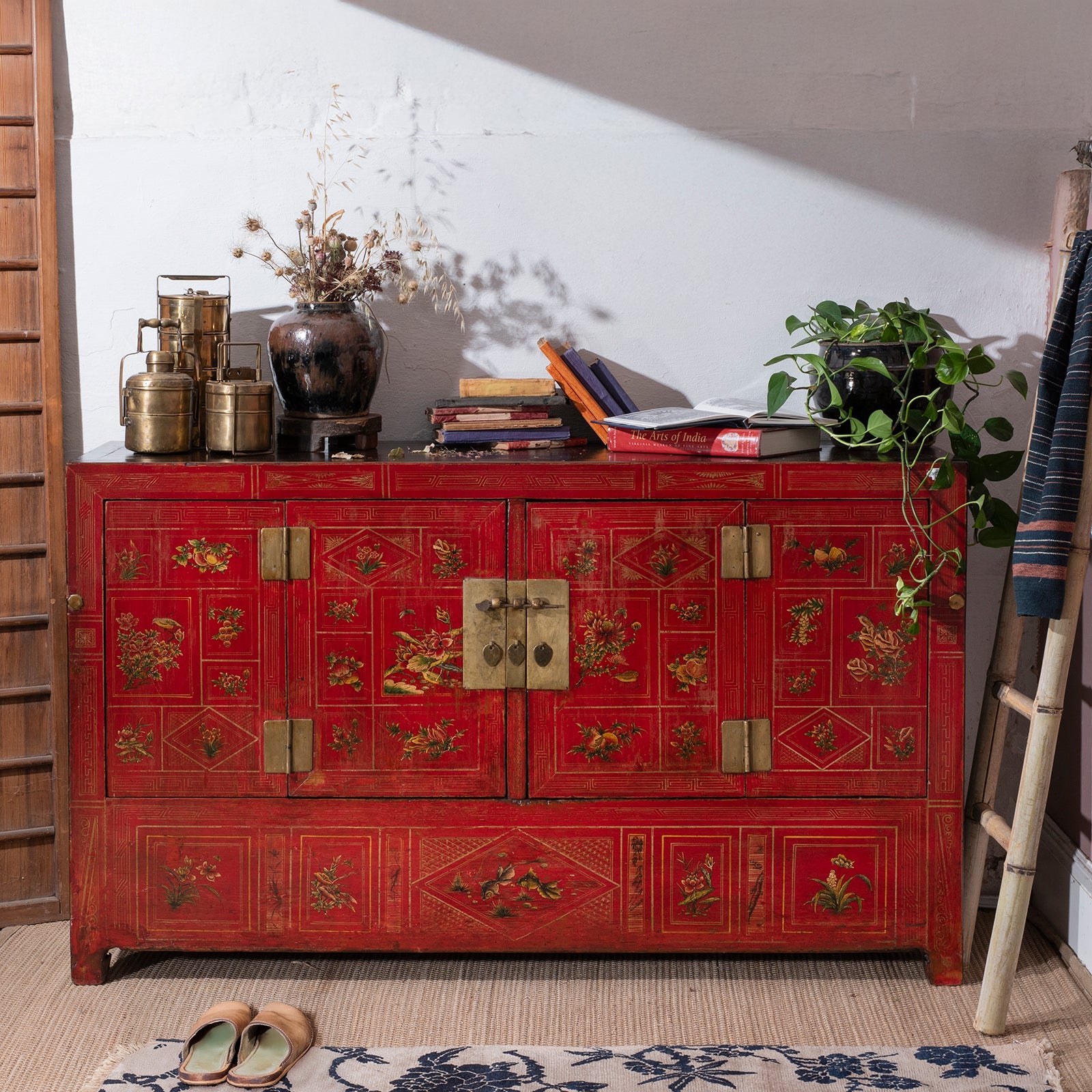 Red Lacquer Chinese Sideboard From Dongbei - Ca 1920