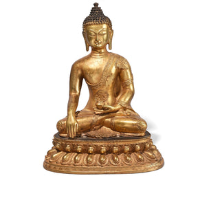 Gilt Brass Sitting Buddha Statue - Bhumisparsha Mudra