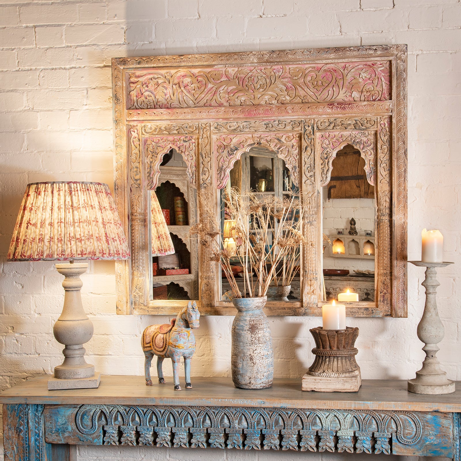 Indian Jharokha Triple Mirror - Rajasthani Style