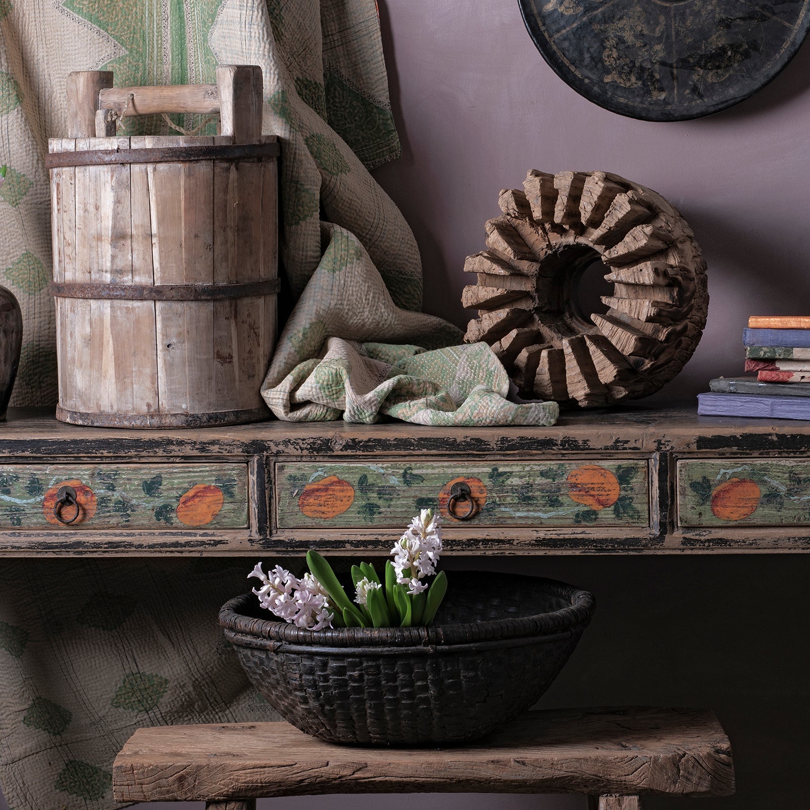 Painted Three Drawer Console Table Made From Old Wood