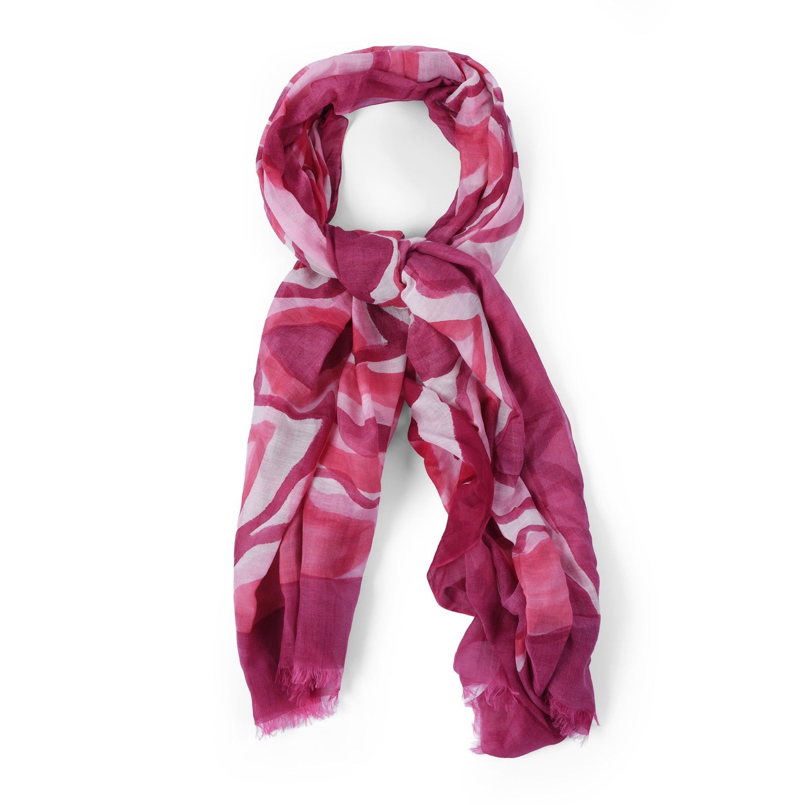 Hand Painted Fuchsia Pink Cotton/Silk Abstract Design Shawl - Sarong