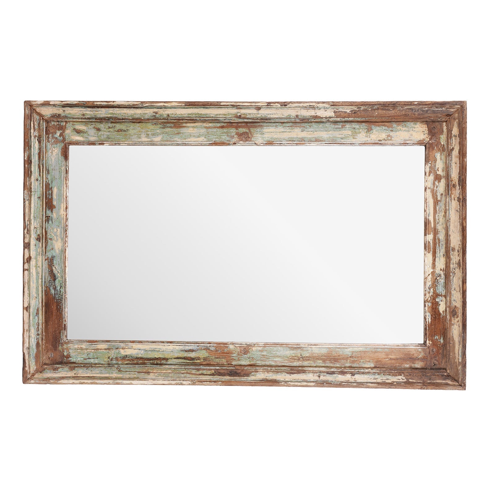 Green Painted Mirror Made From Old Architectural Teak