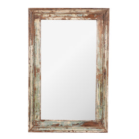 Green Painted Mirror Made From Old Architectural Teak