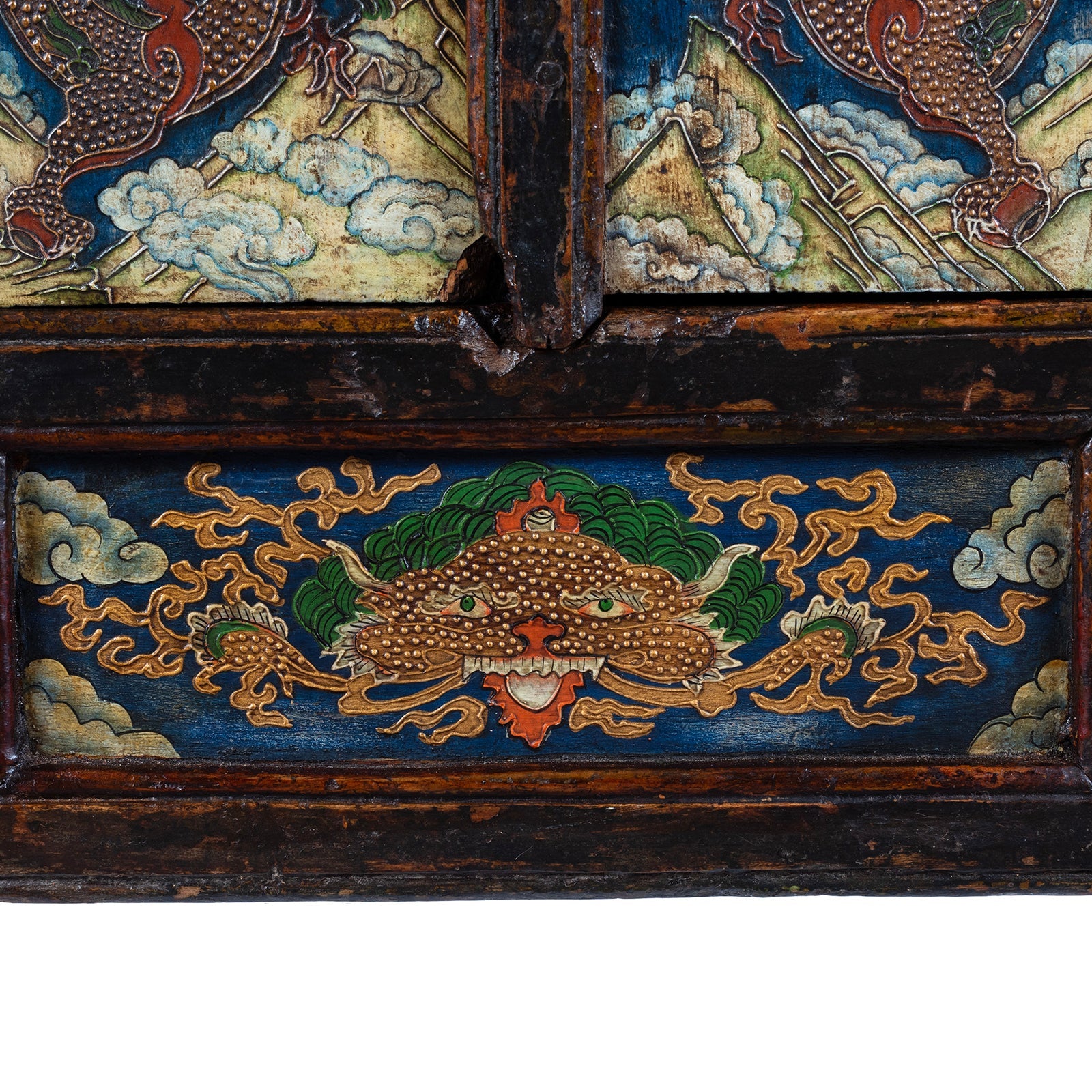 Tibetan Painted Altar Cabinet With Later Painting