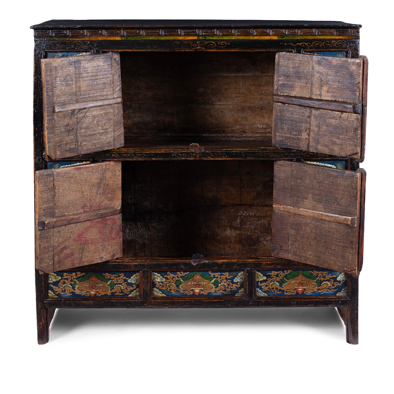 Tibetan Painted Altar Cabinet With Later Painting