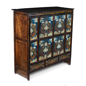 Tibetan Painted Altar Cabinet With Later Painting
