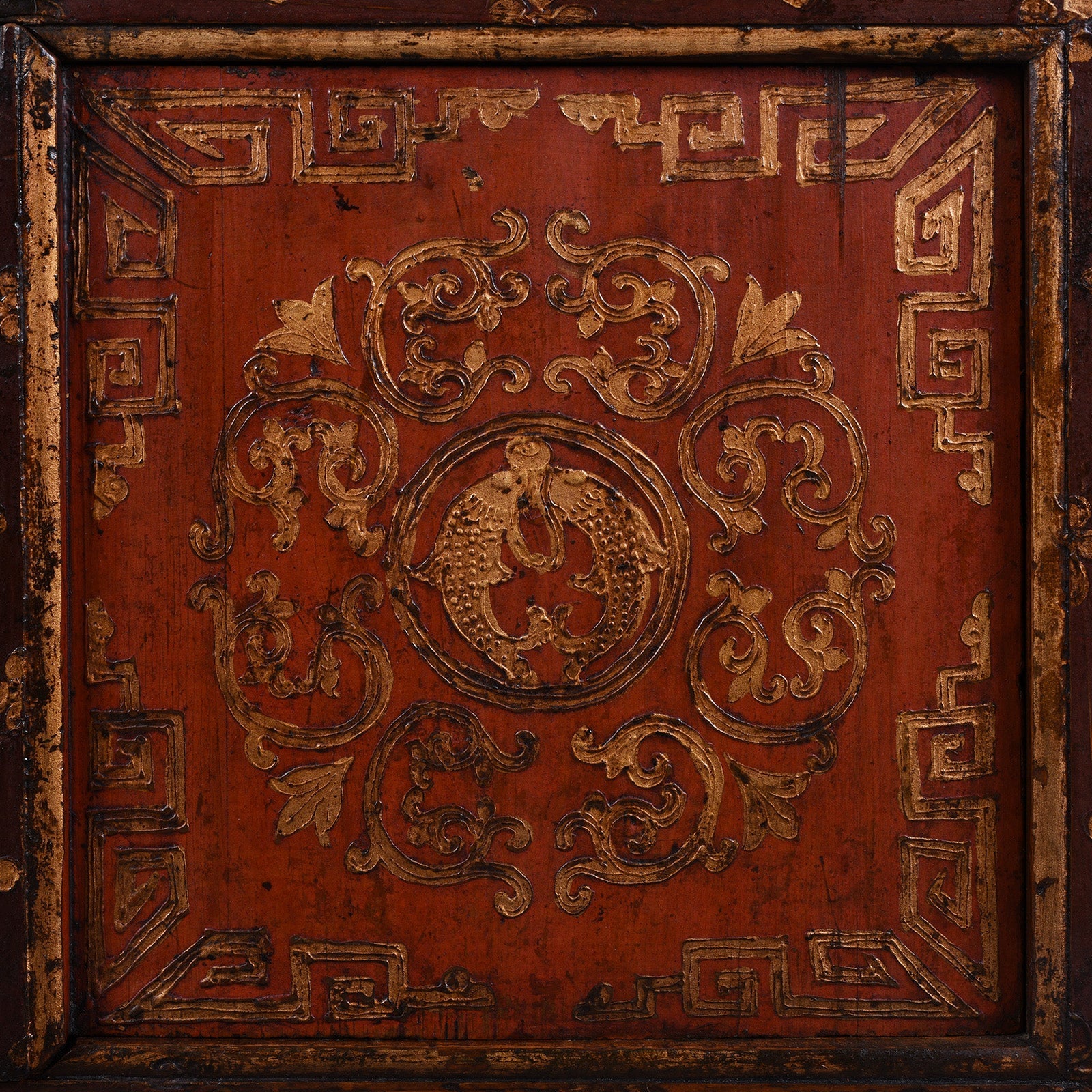 Red & Gold Painted Tibetan Altar Cabinet- 19th Century