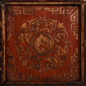 Red & Gold Painted Tibetan Altar Cabinet- 19th Century