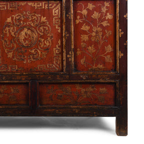 Red & Gold Painted Tibetan Altar Cabinet- 19th Century