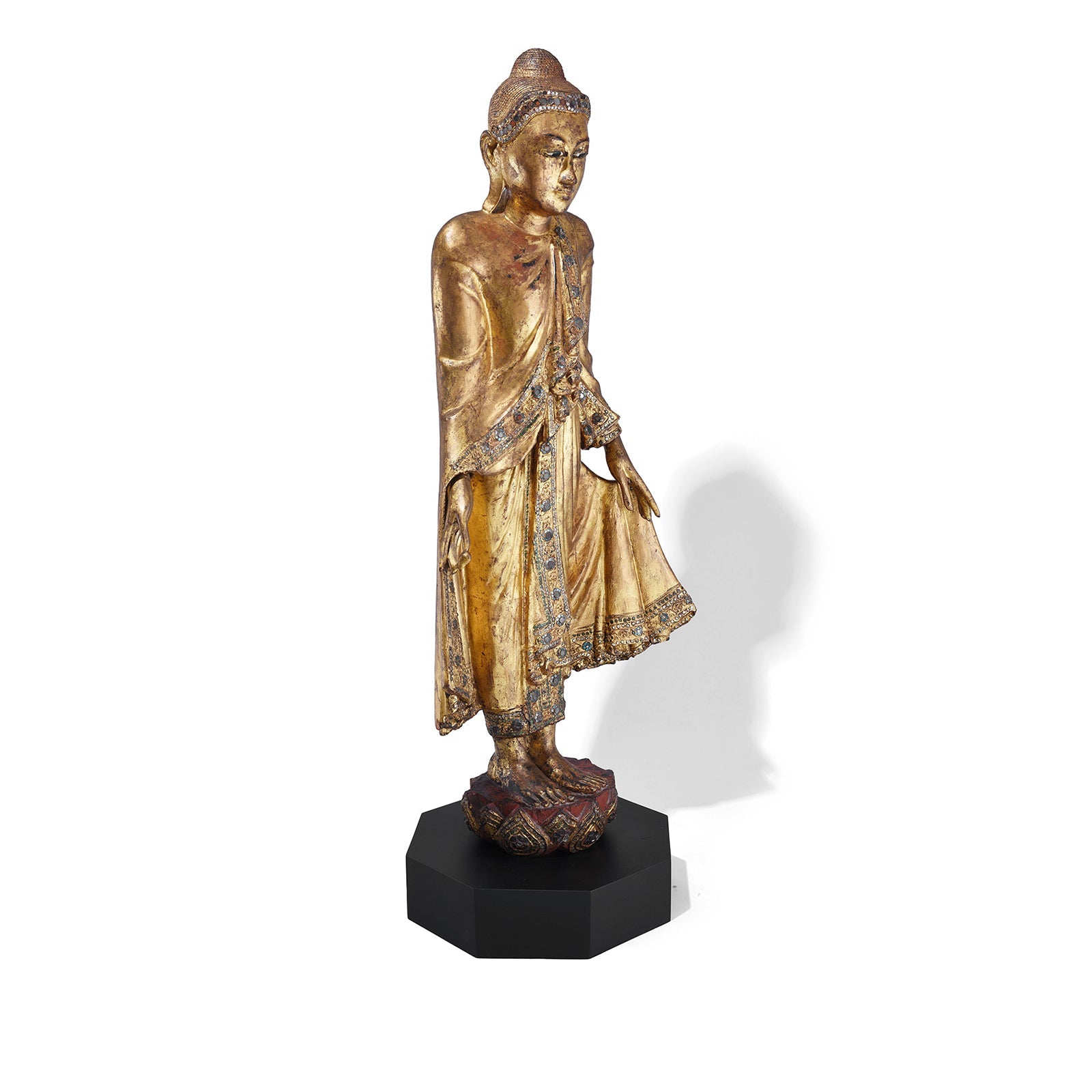 Gilded Teak Mandalay Standing Buddha - Ca 1930's