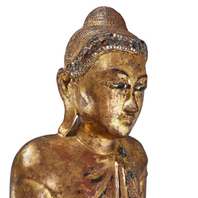 Gilded Teak Mandalay Standing Buddha - Ca 1930's