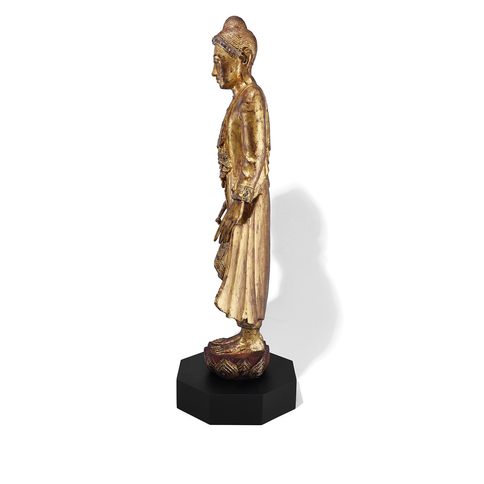 Gilded Teak Mandalay Standing Buddha - Ca 1930's