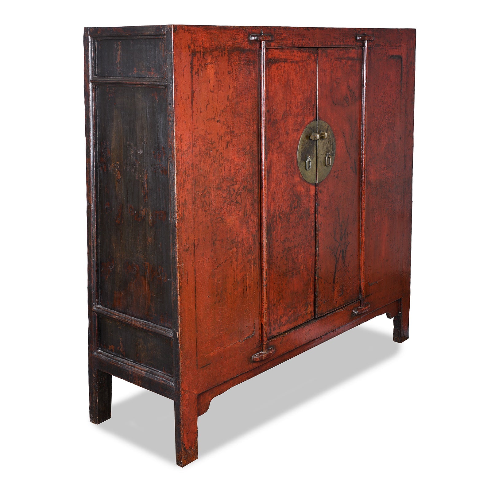 Red Lacquer Wedding Cabinet From Shanxi  -19th Century
