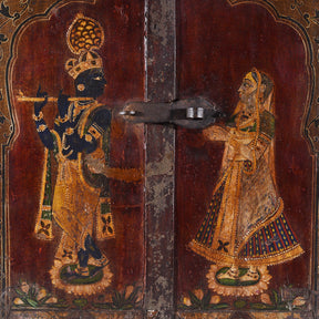 Painted Radha Krishna Window Shutter - 19th Century