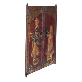 Painted Radha Krishna Window Shutter - 19th Century