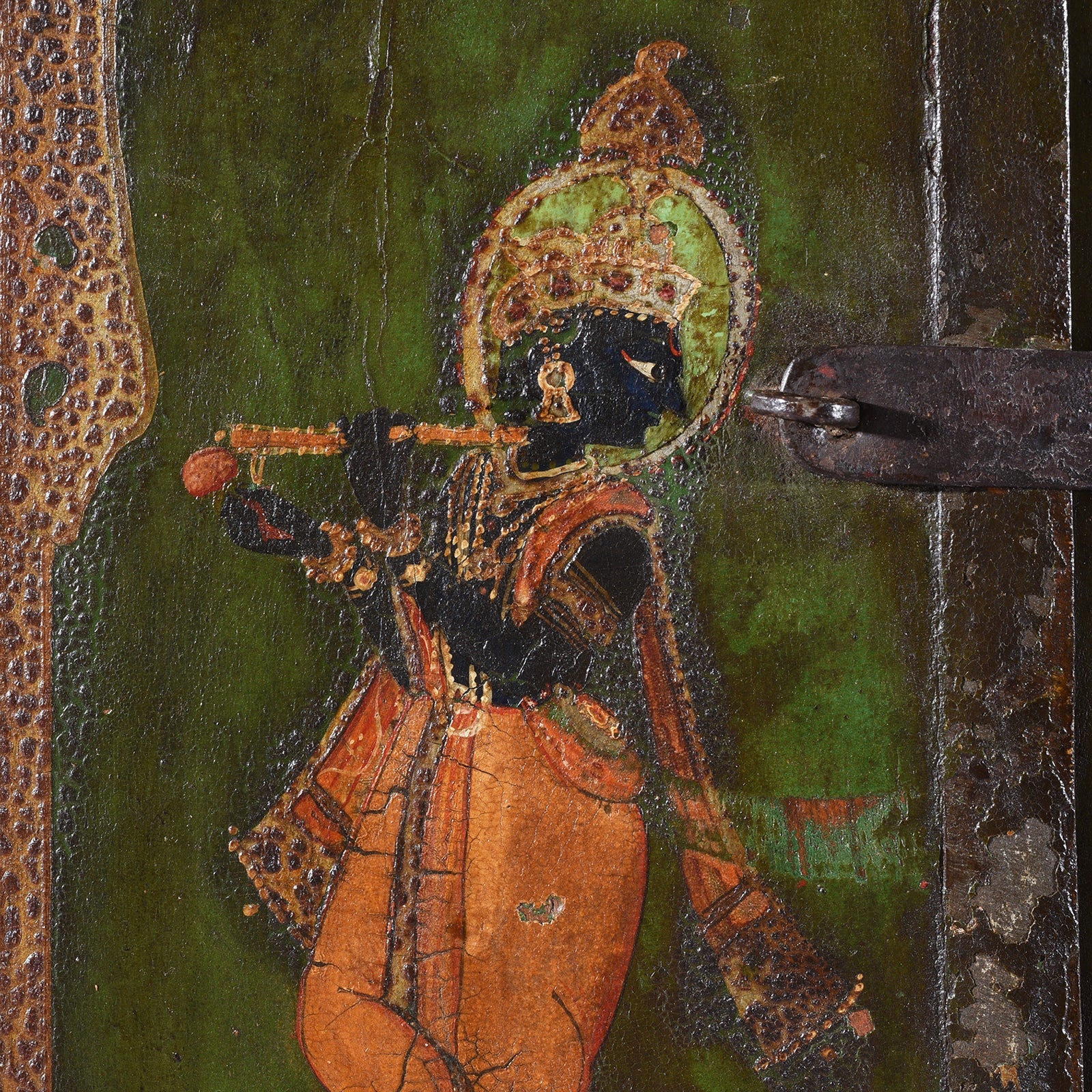 Painted Radha Krishna Window Shutter- 19th Century