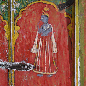 Painted Radha Krishna Window Shutter - 19th Century