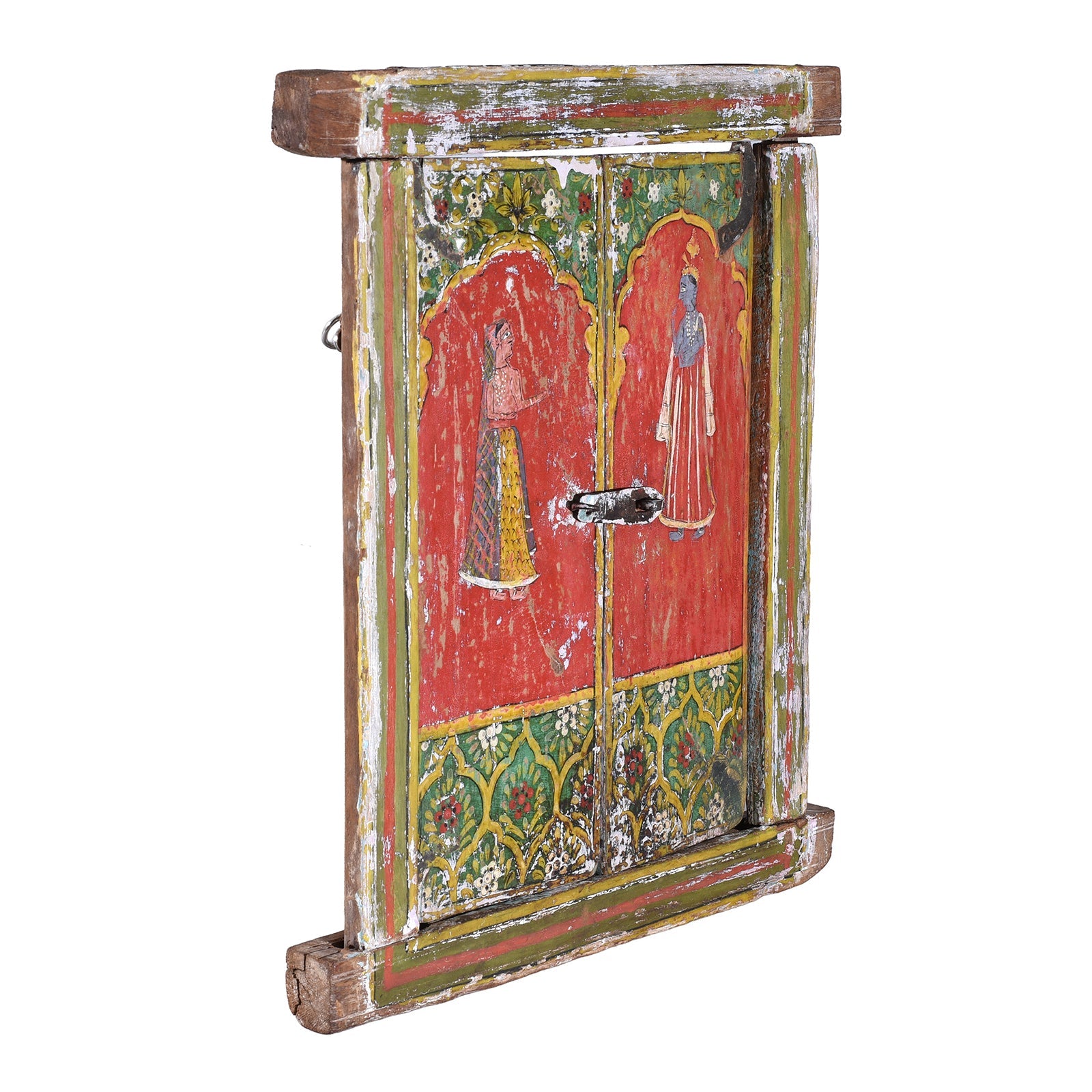 Painted Radha Krishna Window Shutter - 19th Century