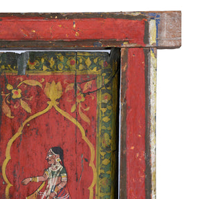 Painted Radha Krishna Window Shutter - 19th Century