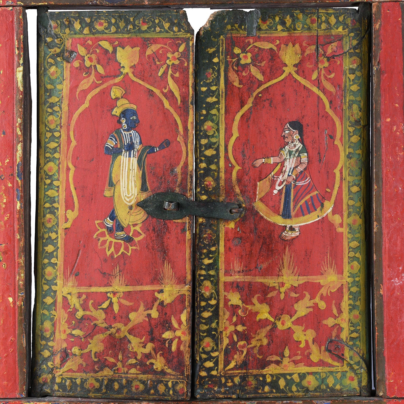 Painted Radha Krishna Window Shutter - 19th Century
