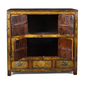 Tibetan Altar Cabinet with Original Painting - 19th Century