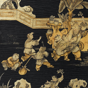 Chinese Export Black &amp; Gilt Lacquer Four-Fold Screen – Circa 1920