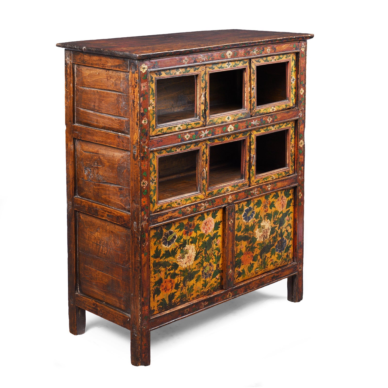 Glazed Painted Tibetan Cabinet - 19th Century