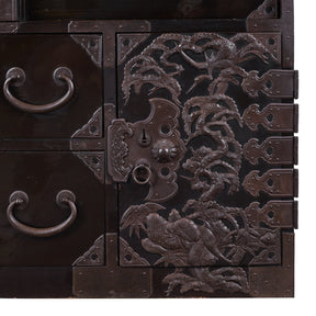 Japanese Black Lacquer Bo Dansu From Tsuruoka, Yamagata - Meiji Period