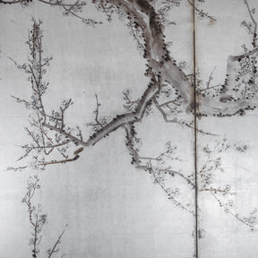 Silver Leaf Byōbu Screen Of A Flowering Plum Tree by Tetsuzan - Taishō Period
