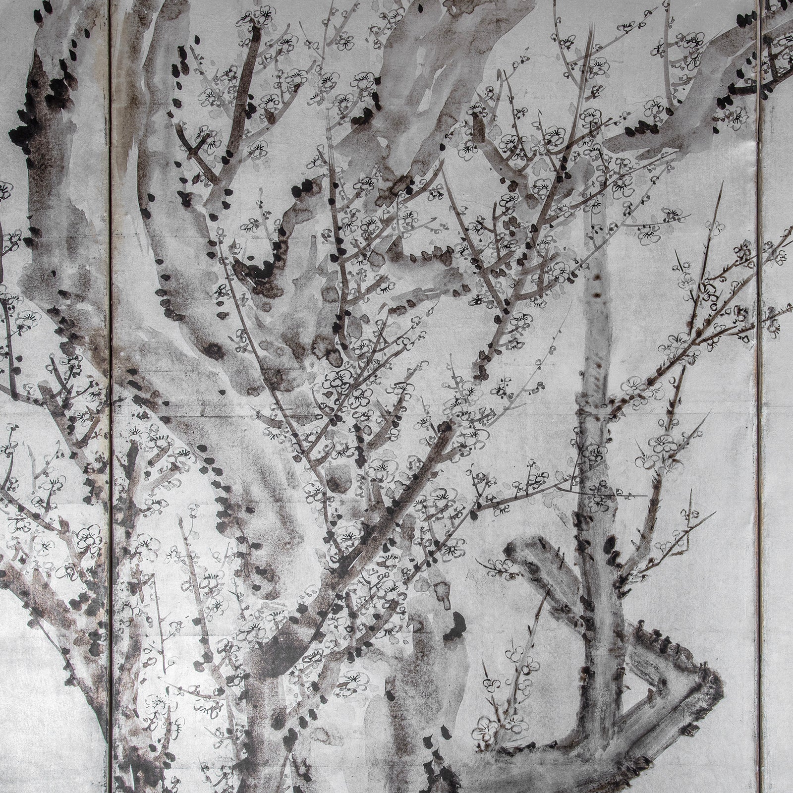 Silver Leaf Byōbu Screen Of A Flowering Plum Tree by Tetsuzan - Taishō Period