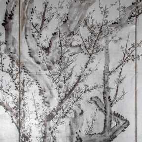 Silver Leaf Byōbu Screen Of A Flowering Plum Tree by Tetsuzan - Taishō Period