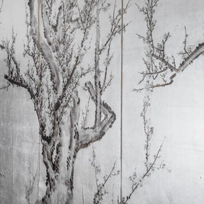 Silver Leaf Byōbu Screen Of A Flowering Plum Tree by Tetsuzan - Taishō Period