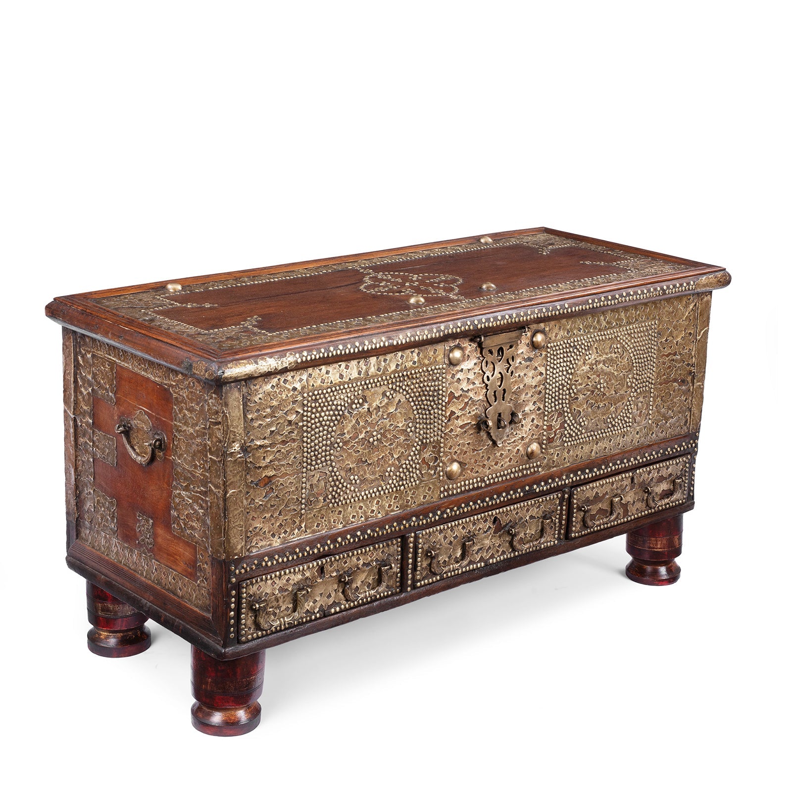 Brass Studded Teak Zanzibar Chest From Surat  - 19th Century