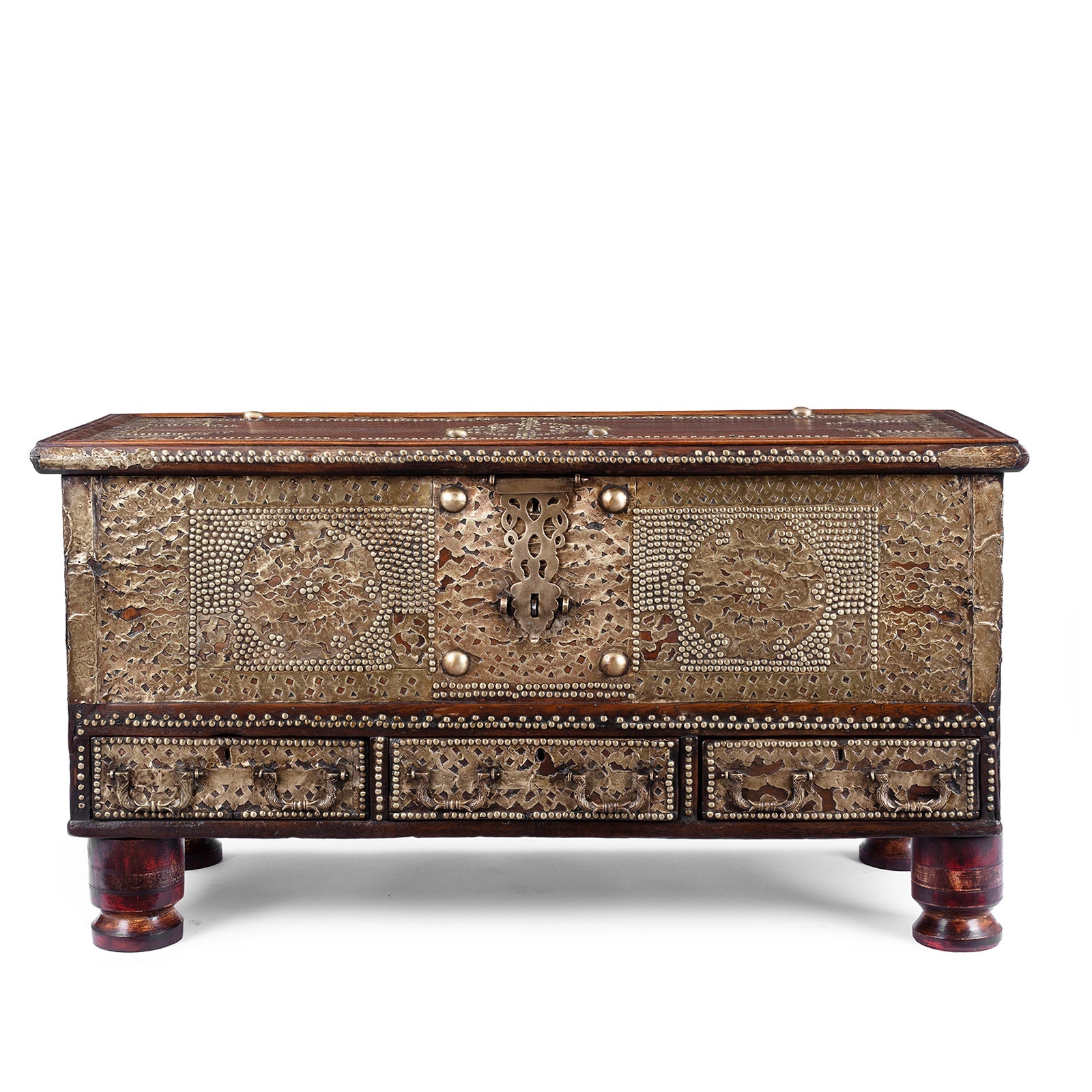 Brass Studded Teak Zanzibar Chest From Surat  - 19th Century