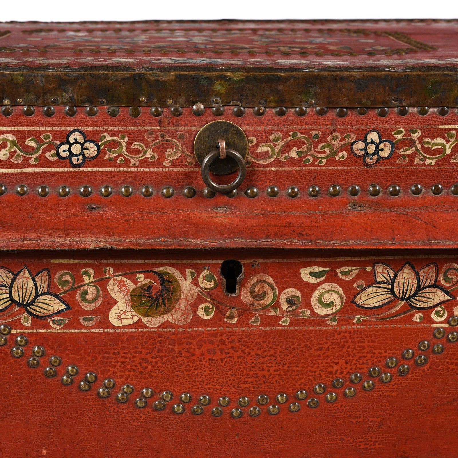 Painted Red Leather Camphor Trunk - Early 19thC