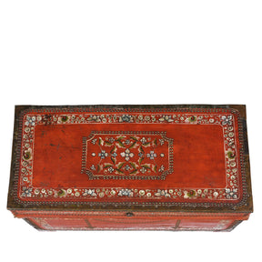 Painted Red Leather Camphor Trunk - Early 19thC