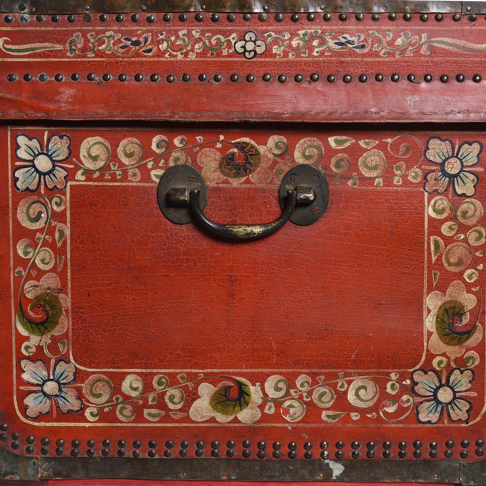 Painted Red Leather Camphor Trunk - Early 19thC