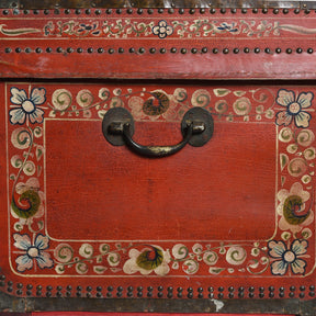 Painted Red Leather Camphor Trunk - Early 19thC
