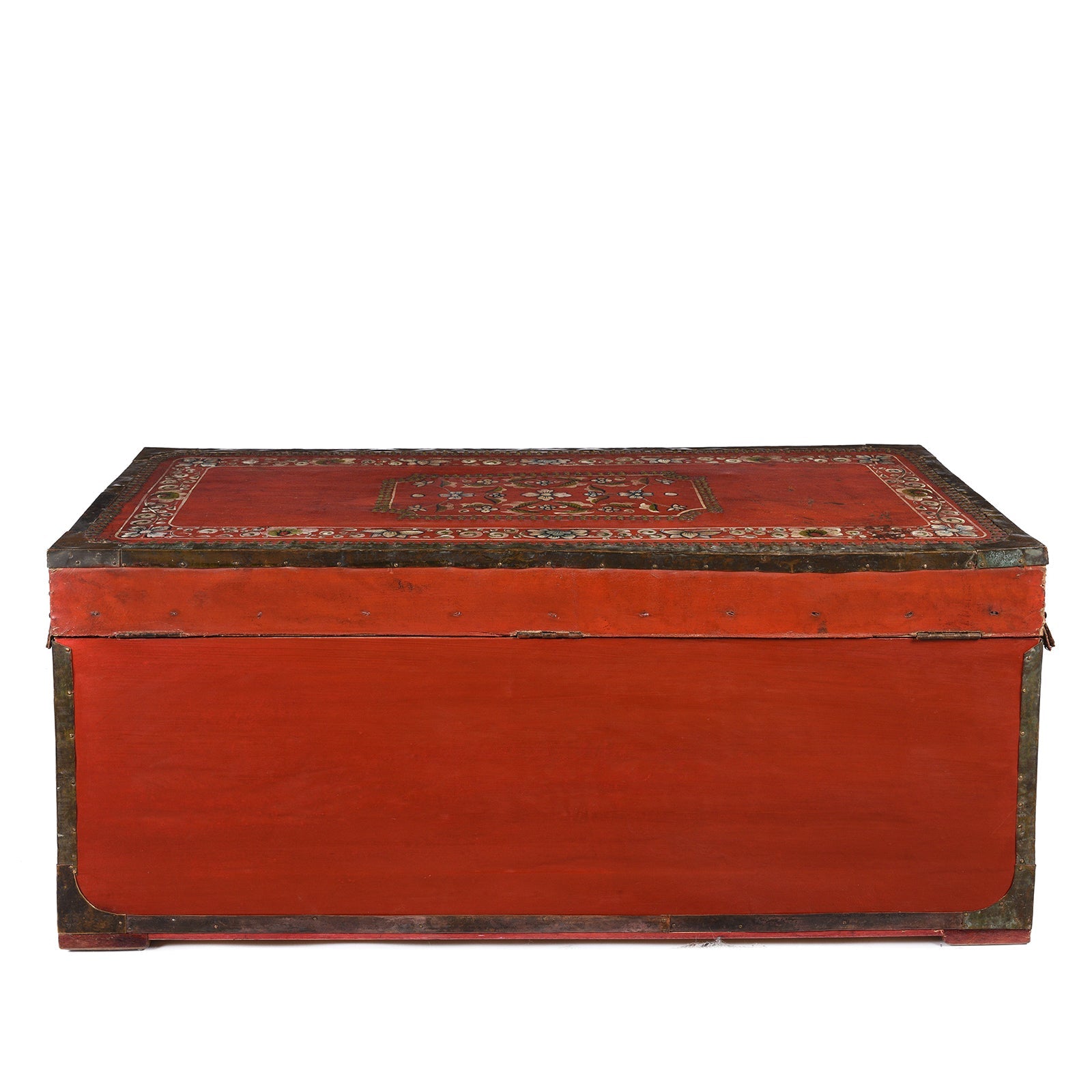Painted Red Leather Camphor Trunk - Early 19thC