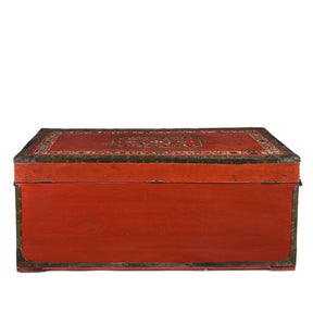 Painted Red Leather Camphor Trunk - Early 19thC