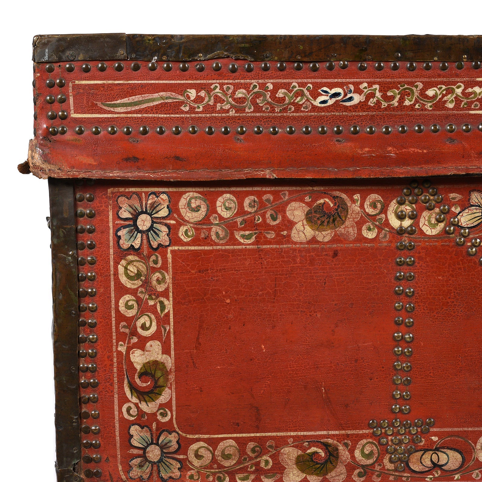 Painted Red Leather Camphor Trunk - Early 19thC