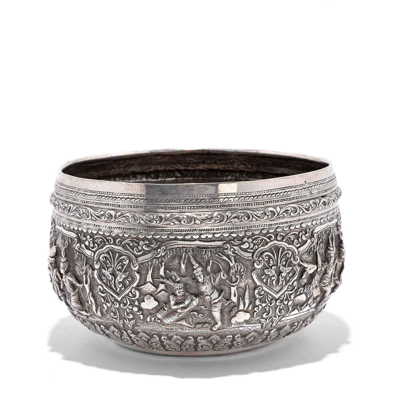 Burmese Repousse Silver Bowl - 19thC