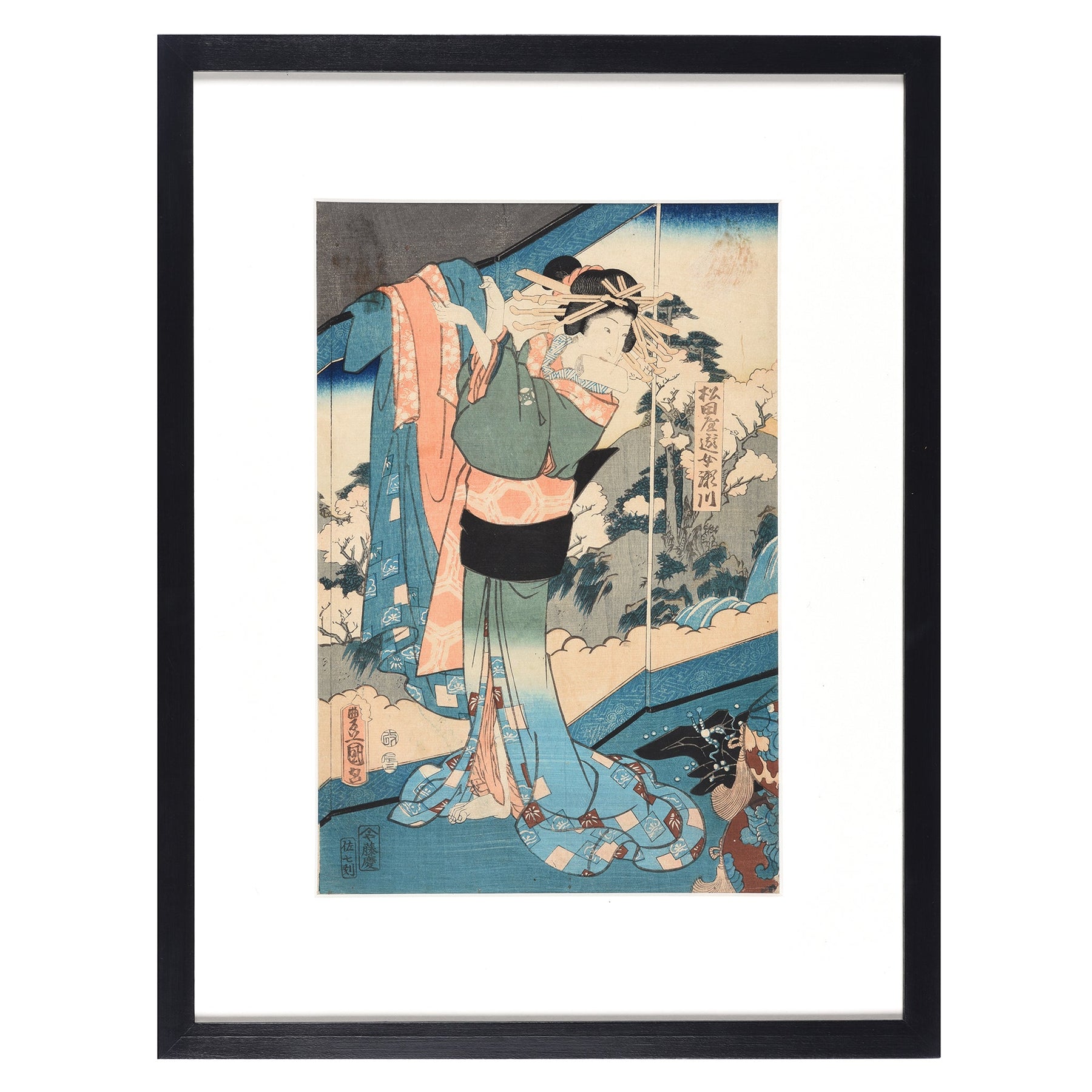 Framed Japanese Woodblock Print by Kunisada - Edo Period