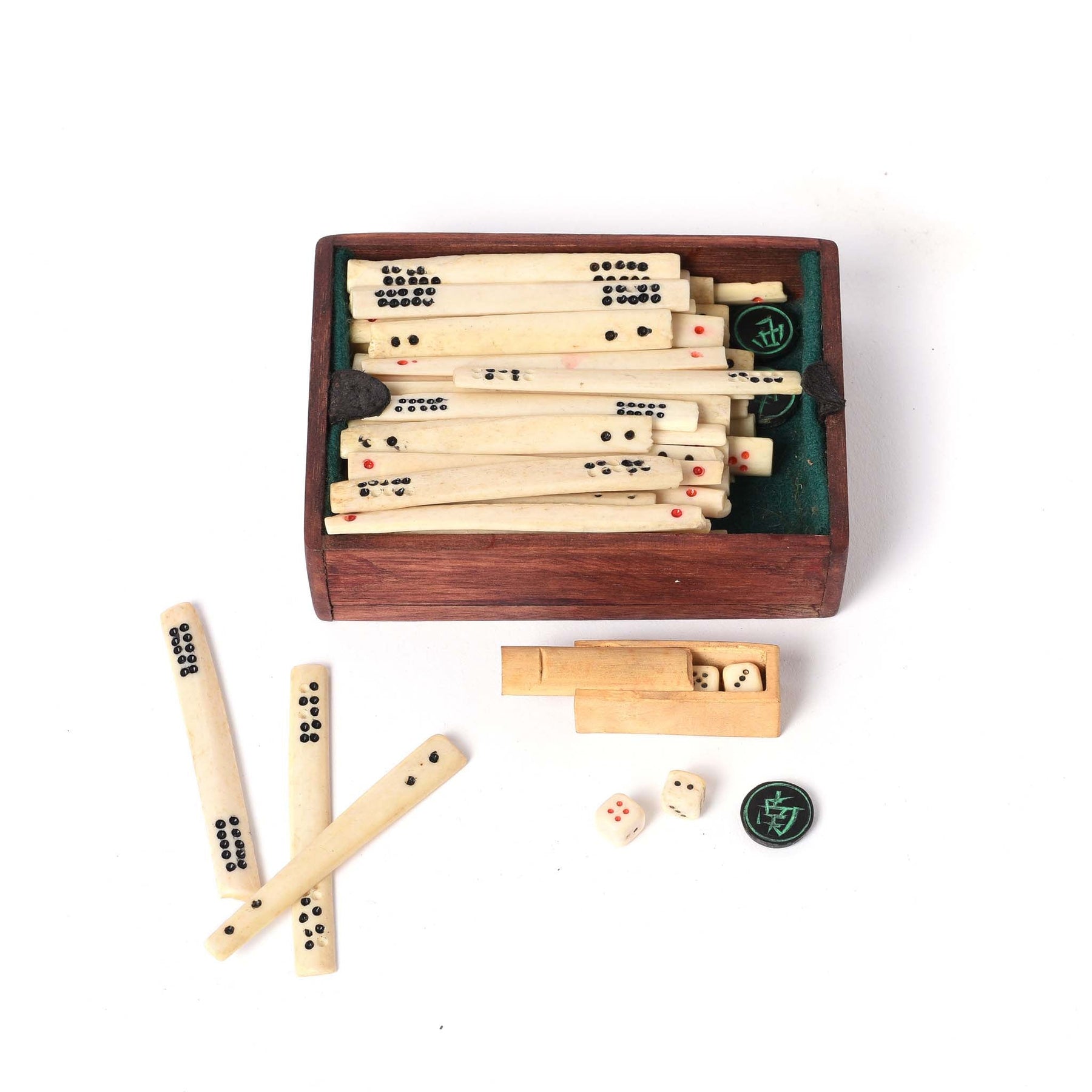 Painted Betel Nut Box With Mahjong Set From Kerala - 19thC